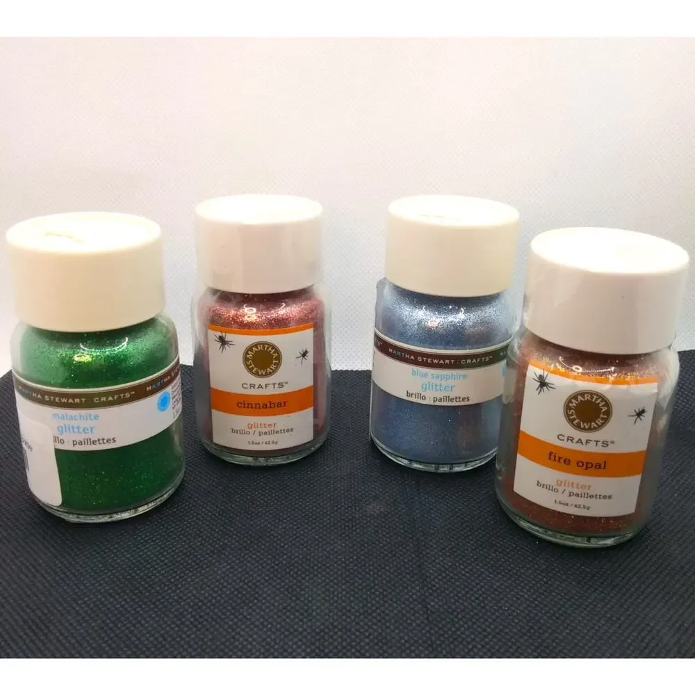 Martha Stewart Glitter 4 Large Bottles DIY Mixed Lot Blue Orange Green Copper